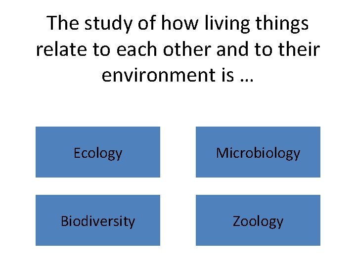 The study of how living things relate to each other and to their environment