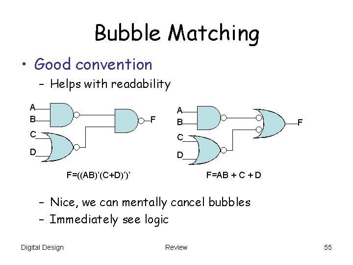 Bubble Matching • Good convention – Helps with readability A B F A B