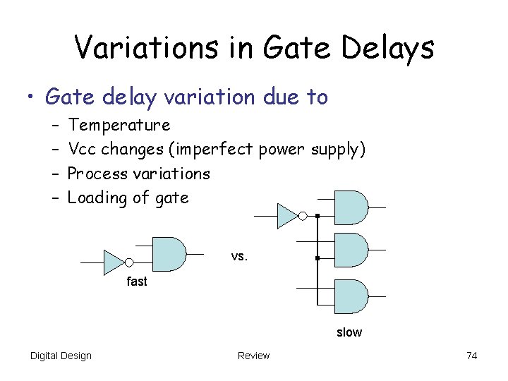 Variations in Gate Delays • Gate delay variation due to – – Temperature Vcc