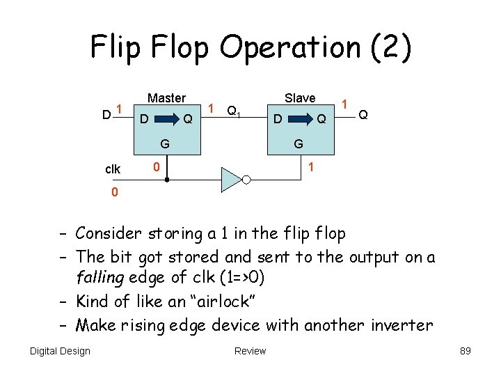 Flip Flop Operation (2) 0 D 1 Master D Q 0 Q 1 1