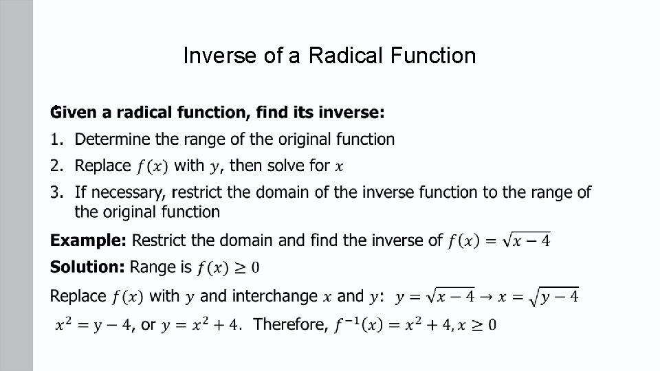 Inverse of a Radical Function • 