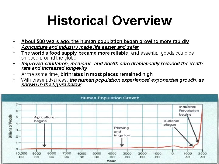 Historical Overview • • • About 500 years ago, the human population began growing