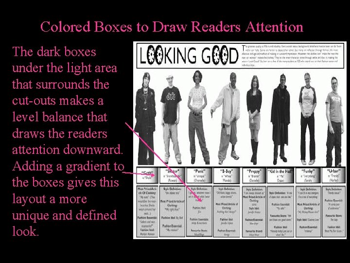 Colored Boxes to Draw Readers Attention The dark boxes under the light area that