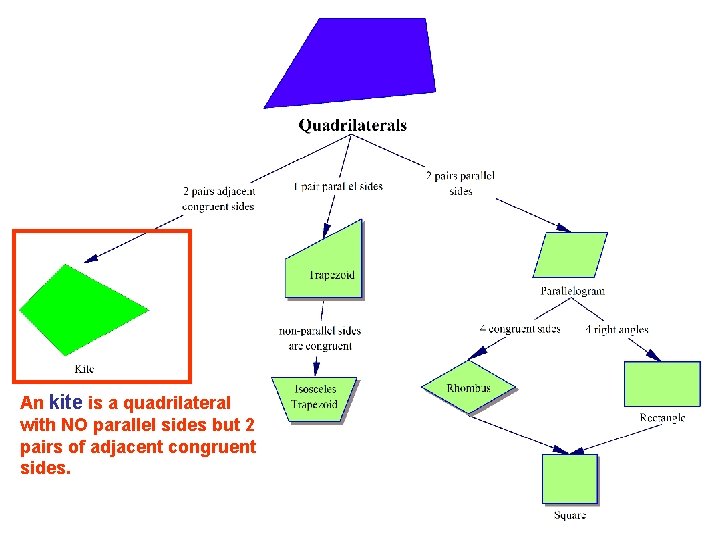 An kite is a quadrilateral with NO parallel sides but 2 pairs of adjacent