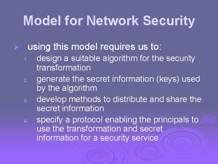Model for Network Security Ø using this model requires us to: 1. 2. 3.
