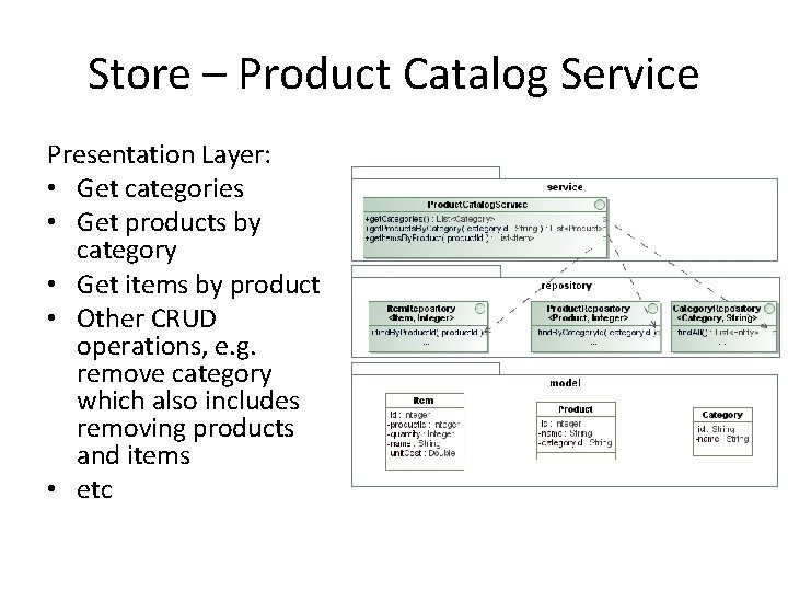 Store – Product Catalog Service Presentation Layer: • Get categories • Get products by