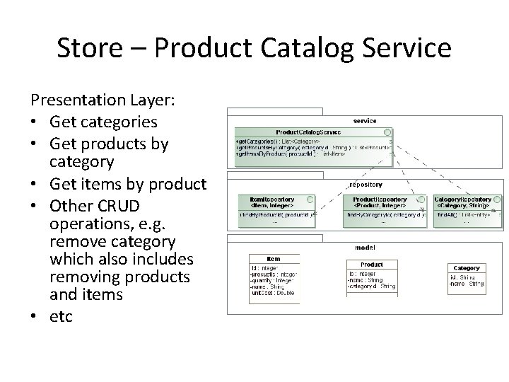 Store – Product Catalog Service Presentation Layer: • Get categories • Get products by Store – Product Catalog Service Presentation Layer: • Get categories • Get products by