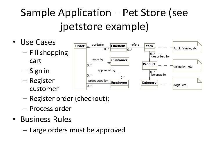 Sample Application – Pet Store (see jpetstore example) • Use Cases – Fill shopping