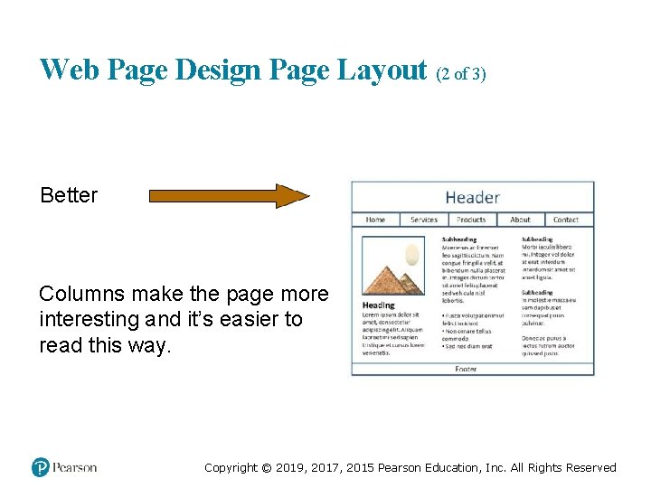 Web Page Design Page Layout (2 of 3) Better Columns make the page more