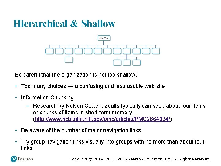 Hierarchical & Shallow Be careful that the organization is not too shallow. • Too