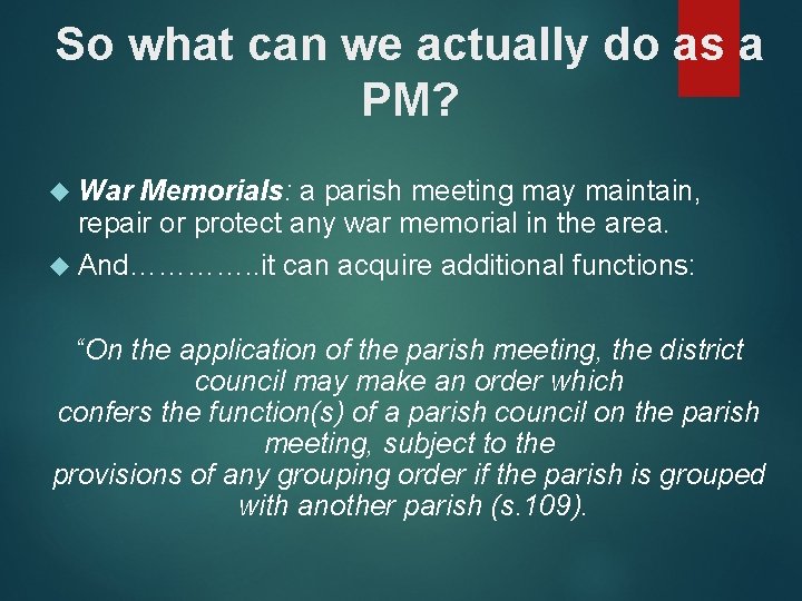 So what can we actually do as a PM? War Memorials: a parish meeting