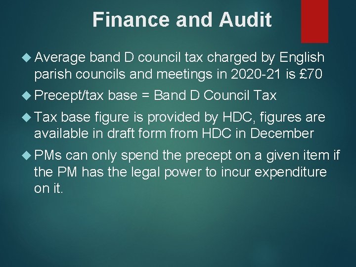 Finance and Audit Average band D council tax charged by English parish councils and