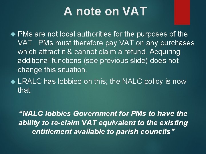 A note on VAT PMs are not local authorities for the purposes of the