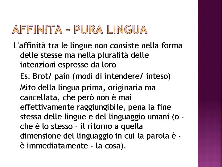 L’affinità tra le lingue non consiste nella forma delle stesse ma nella pluralità delle