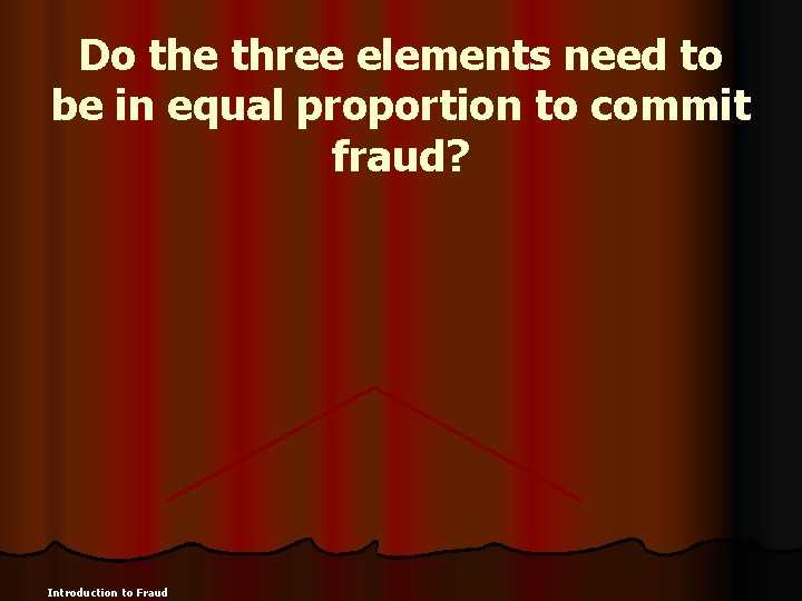 Do the three elements need to be in equal proportion to commit fraud? Introduction