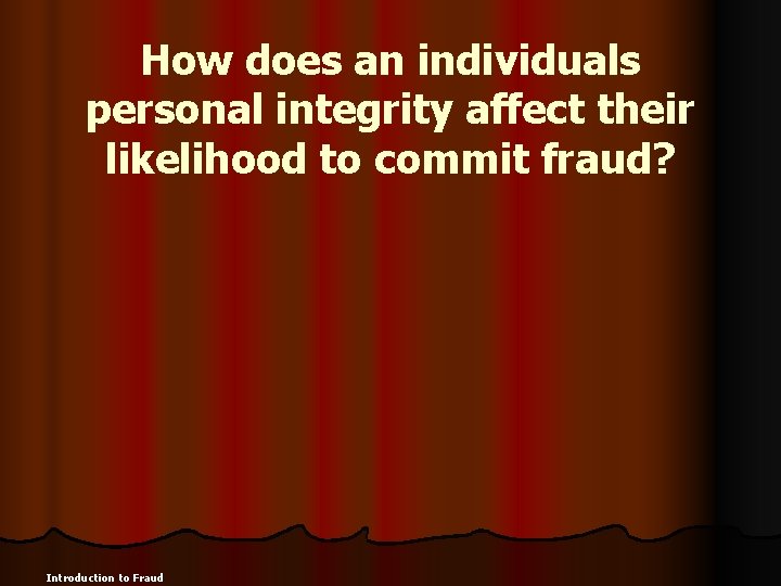 How does an individuals personal integrity affect their likelihood to commit fraud? Introduction to