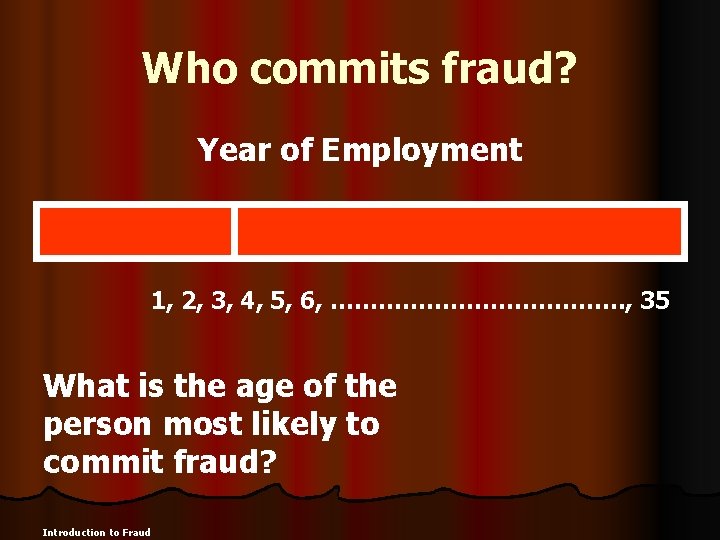 Who commits fraud? Year of Employment 1, 2, 3, 4, 5, 6, ………………. ,