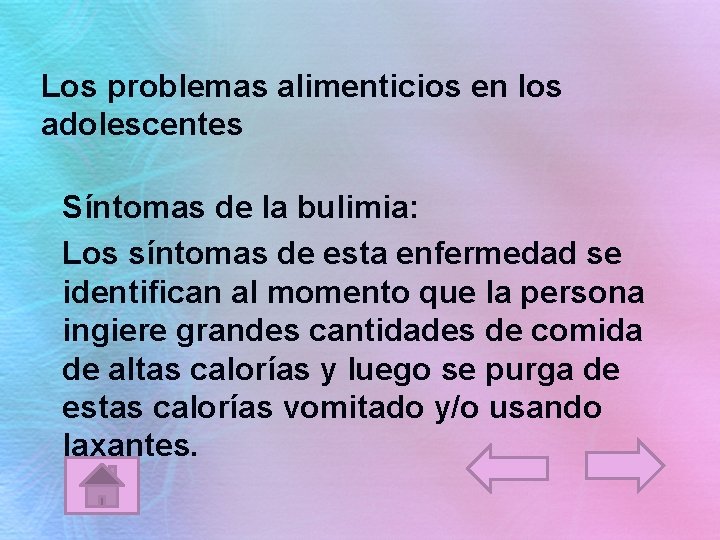 Los problemas alimenticios en los adolescentes Síntomas de la bulimia: Los síntomas de esta