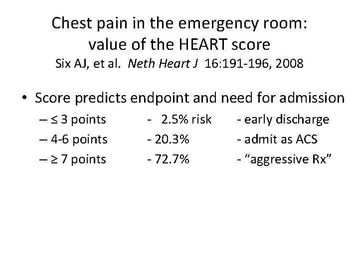 Chest pain in the emergency room: value of the HEART score Six AJ, et