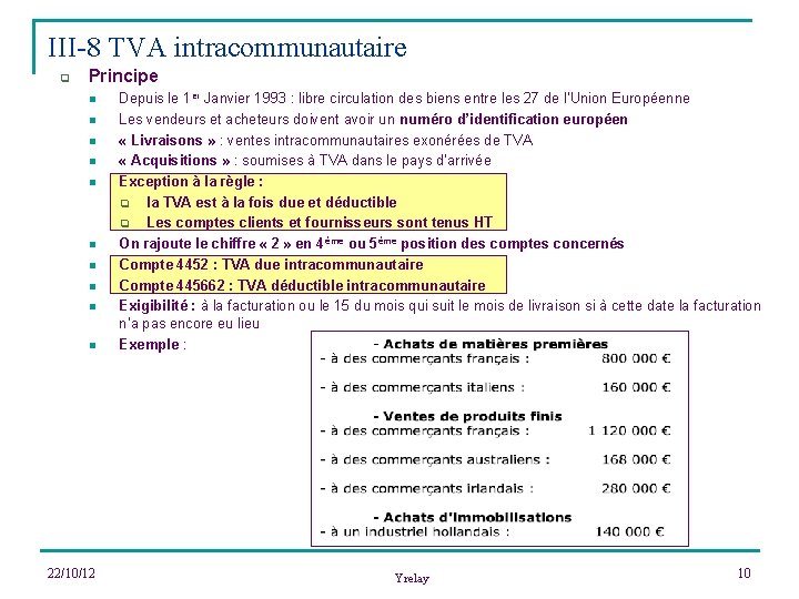 III-8 TVA intracommunautaire q Principe n n n n n 22/10/12 Depuis le 1