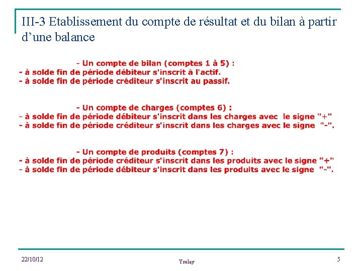 III-3 Etablissement du compte de résultat et du bilan à partir d’une balance 22/10/12