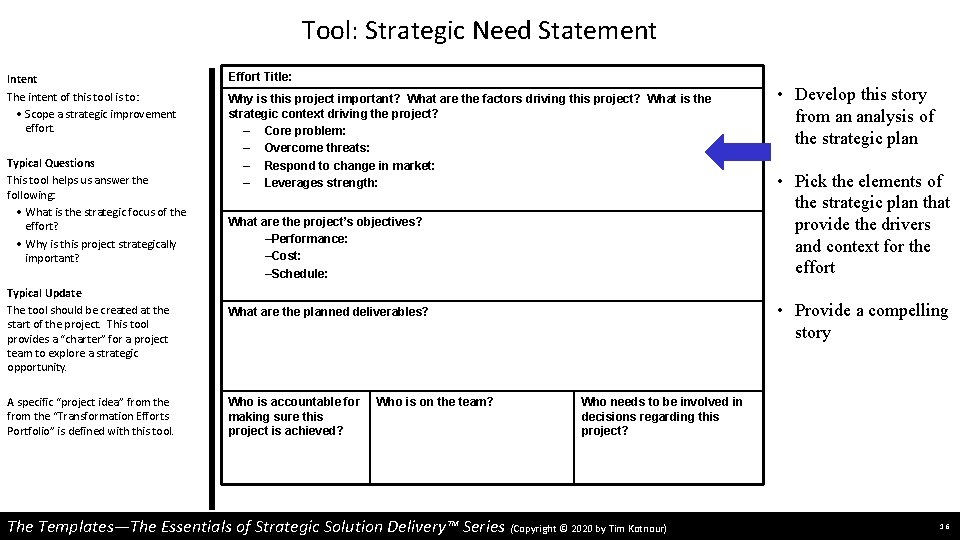 Tool: Strategic Need Statement Intent The intent of this tool is to: • Scope