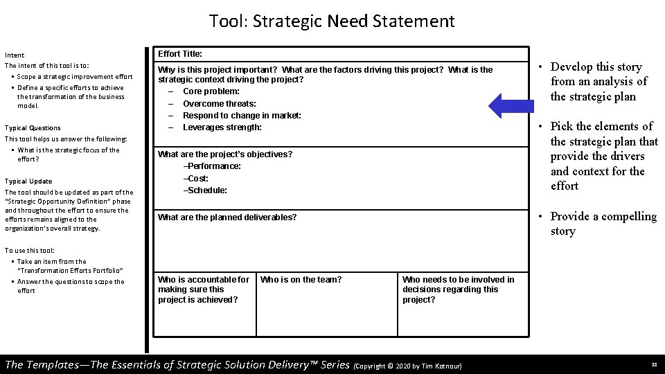 Tool: Strategic Need Statement Intent The intent of this tool is to: • Scope