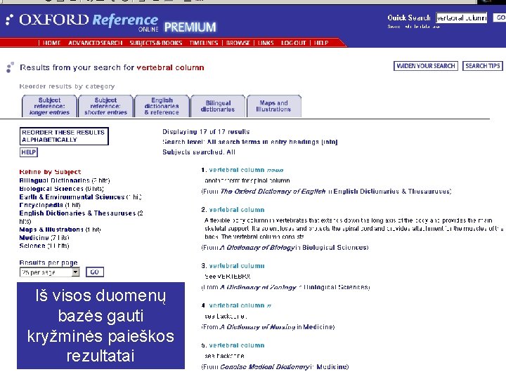 Iš visos duomenų bazės gauti kryžminės paieškos rezultatai 