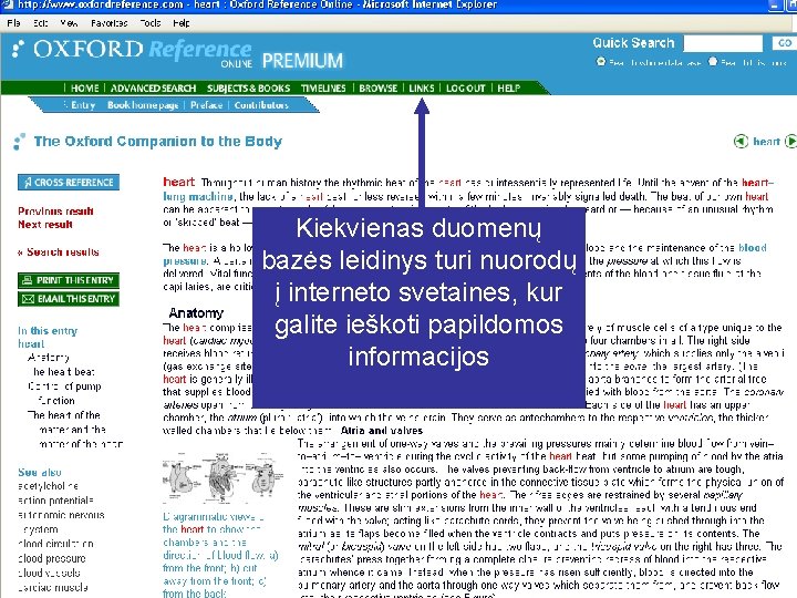 Kiekvienas duomenų bazės leidinys turi nuorodų į interneto svetaines, kur galite ieškoti papildomos informacijos