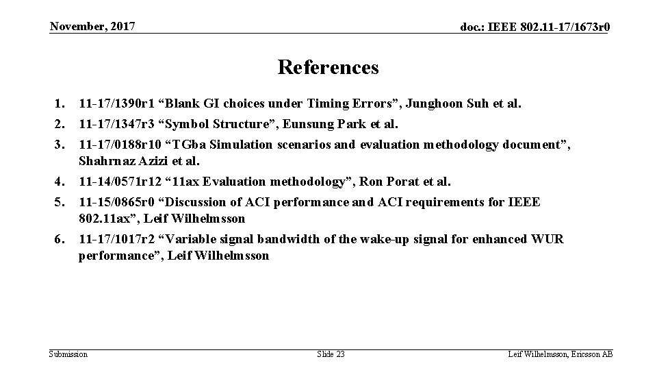 November, 2017 doc. : IEEE 802. 11 -17/1673 r 0 References 1. 2. 3.