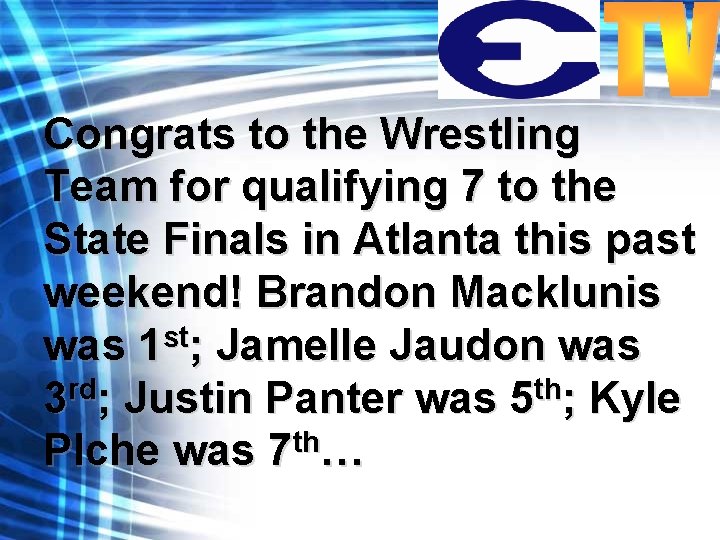 Congrats to the Wrestling Team for qualifying 7 to the State Finals in Atlanta