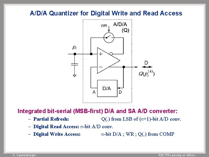 A/D/A Quantizer for Digital Write and Read Access Integrated bit-serial (MSB-first) D/A and SA
