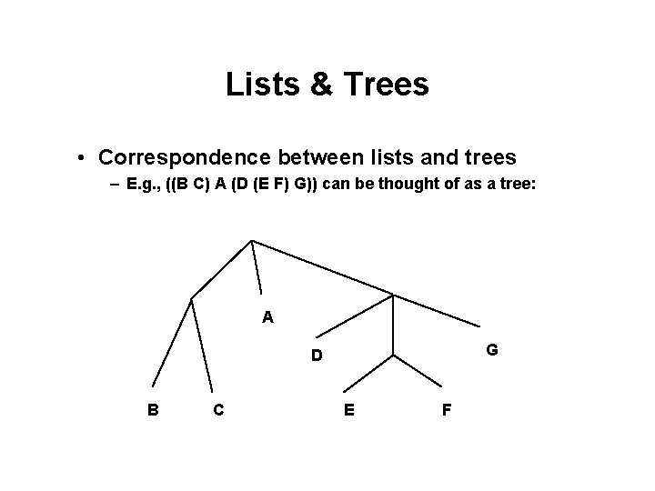 Lists & Trees • Correspondence between lists and trees – E. g. , ((B Lists & Trees • Correspondence between lists and trees – E. g. , ((B