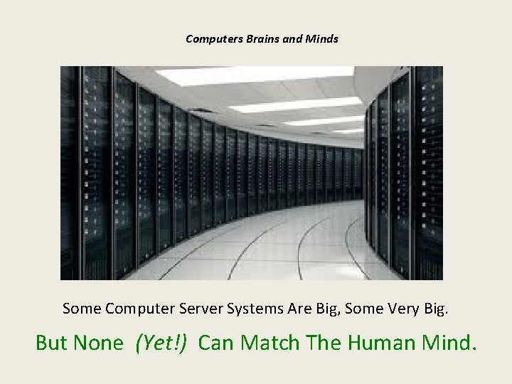 Computers Brains and Minds Some Computer Server Systems Are Big, Some Very Big. But