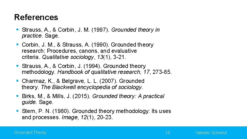 References § Strauss, A. , & Corbin, J. M. (1997). Grounded theory in practice.
