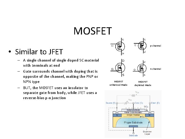 MOSFET p-channel • Similar to JFET – A single channel of single doped SC