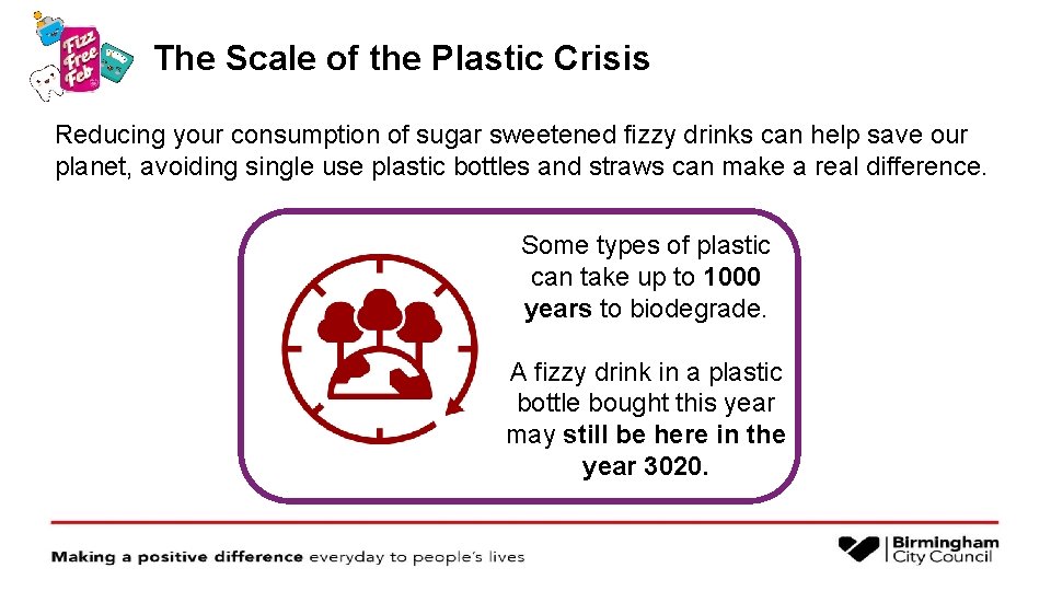 The Scale of the Plastic Crisis Reducing your consumption of sugar sweetened fizzy drinks