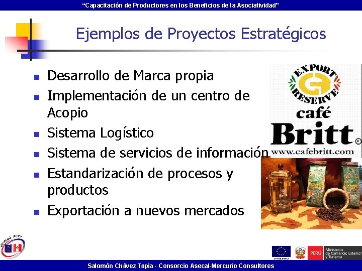 “Capacitación de Productores en los Beneficios de la Asociatividad” Ejemplos de Proyectos Estratégicos n