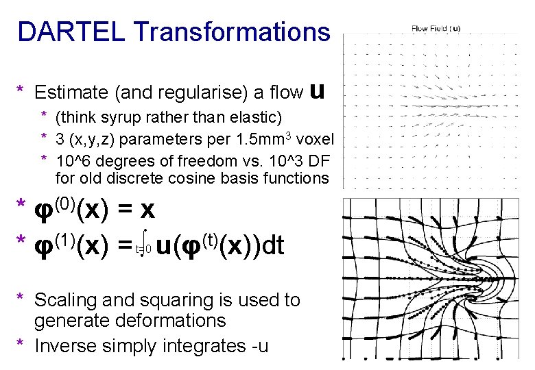 DARTEL Transformations * Estimate (and regularise) a flow u * (think syrup rather than