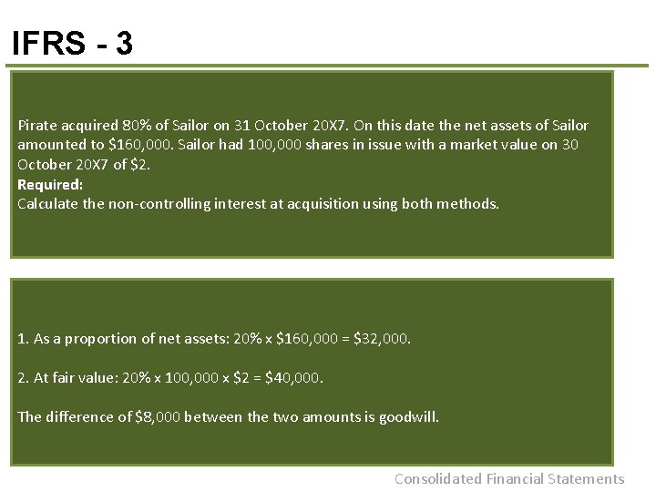 IFRS - 3 û IFRS 3 now allows two methods of recognizing the non-controlling