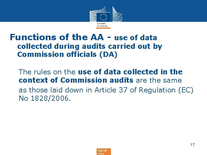 Functions of the AA - use of data collected during audits carried out by