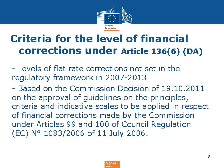 Criteria for the level of financial corrections under Article 136(6) (DA) - Levels of