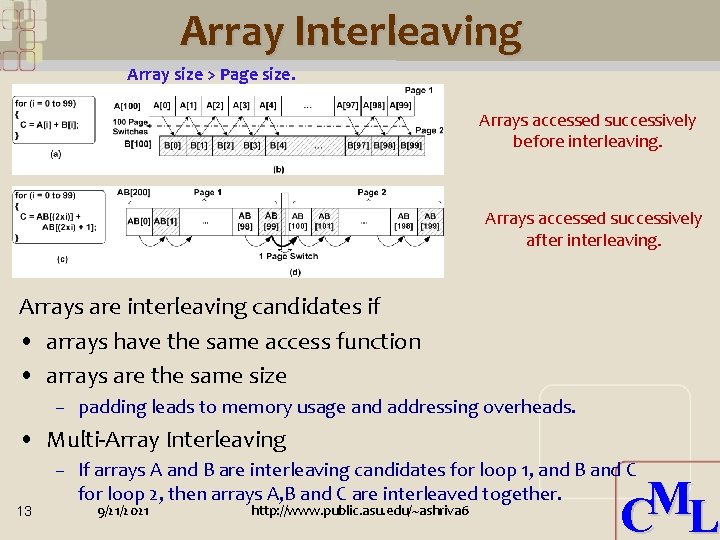 Array Interleaving Array size > Page size. Arrays accessed successively before interleaving. Arrays accessed