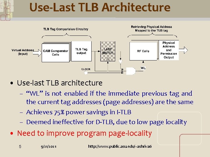 Use-Last TLB Architecture • Use-last TLB architecture – “WL” is not enabled if the