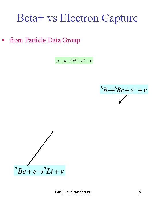 Beta+ vs Electron Capture • from Particle Data Group P 461 - nuclear decays
