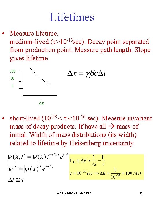 Lifetimes • Measure lifetime. medium-lived (t>10 -13 sec). Decay point separated from production point.