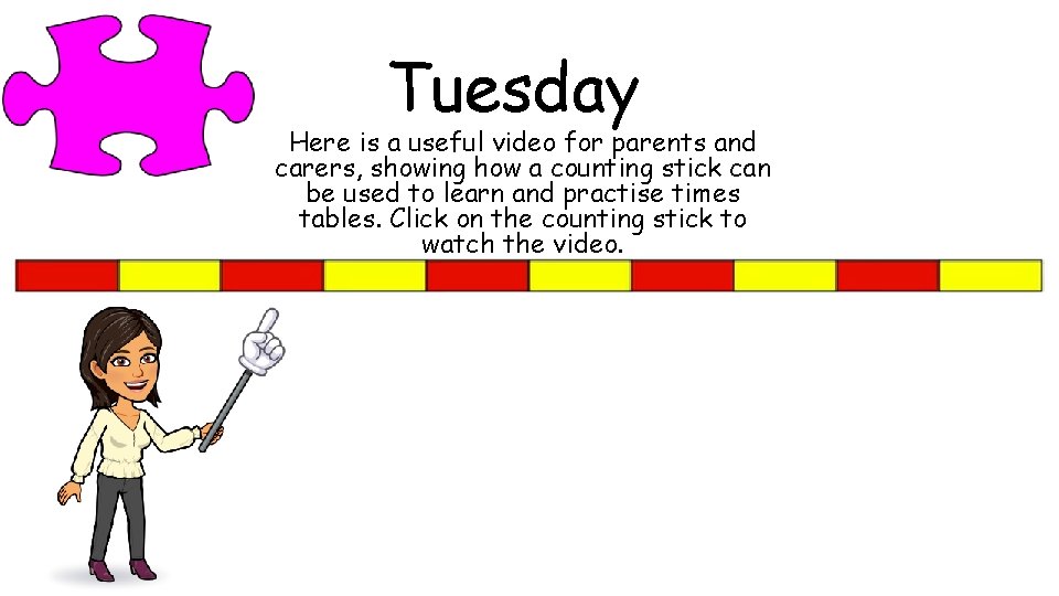 Tuesday Here is a useful video for parents and carers, showing how a counting
