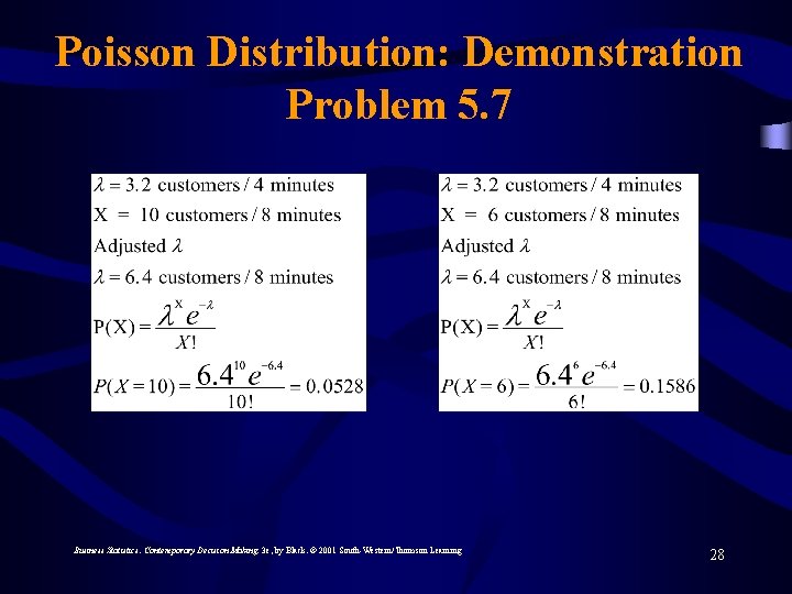Poisson Distribution: Demonstration Problem 5. 7 Business Statistics: Contemporary Decision Making, 3 e, by