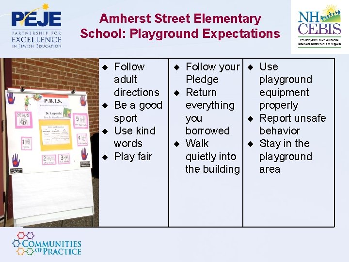 Amherst Street Elementary School: Playground Expectations Playgroun d Follow your Use adult Pledge playground