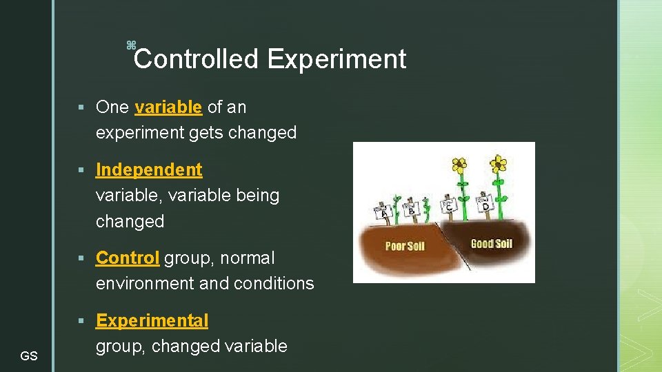 z Controlled Experiment § One variable of an experiment gets changed § Independent variable,